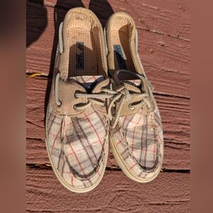 Sperry Top-Slider Womens Shoes- Bahama Ivory Plaid Clear Sequin Size 8